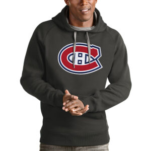 Men's Antigua Charcoal Montreal Canadiens Logo Victory Pullover Hoodie