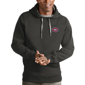 Men's Antigua Charcoal Montreal Canadiens Victory Pullover Hoodie