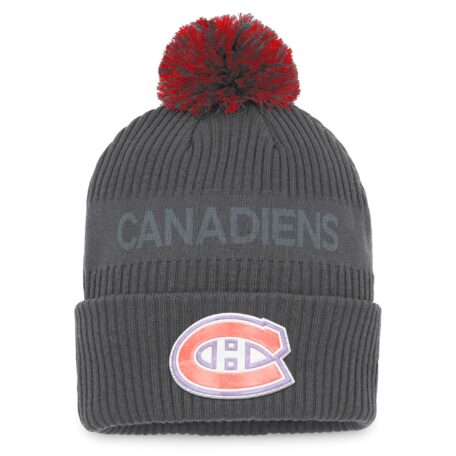 Men's Fanatics Branded Charcoal Montreal Canadiens Authentic Pro Home Ice Cuffed Knit Hat with Pom