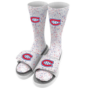 Men's ISlide White Montreal Canadiens Speckle Socks & Slide Sandals Bundle