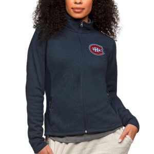 Women's Antigua Heather Navy Montreal Canadiens Primary Logo Course Full-Zip Jacket