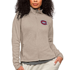 Women's Antigua Oatmeal Montreal Canadiens Primary Logo Course Full-Zip Jacket