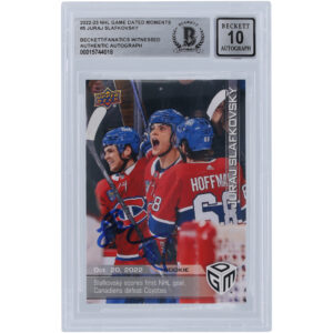 Juraj Slafkovsky Montreal Canadiens Autographed 2022-23 Upper Deck Game Dated Moments First Goal #5 Beckett Fanatics Witnessed Authenticated 10 Rookie Card