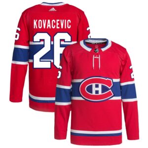 Johnathan Kovacevic Men's adidas Red Montreal Canadiens Home Primegreen Authentic Pro Custom Jersey