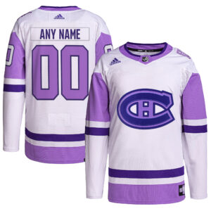 Men's adidas White/Purple Montreal Canadiens Hockey Fights Cancer Primegreen Authentic Custom Jersey