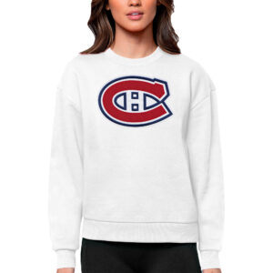 Women's Antigua White Montreal Canadiens Primary Logo Team Logo Victory Crewneck Pullover Sweatshirt