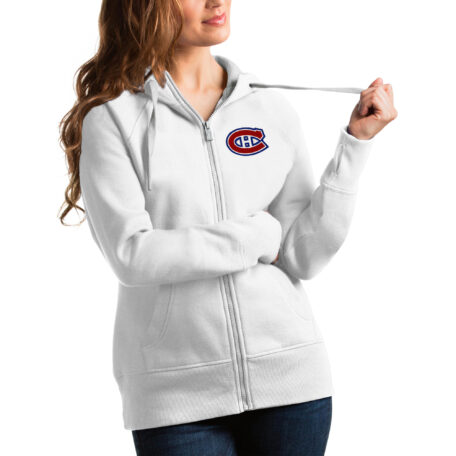 Women's Antigua White Montreal Canadiens Victory Full-Zip Hoodie