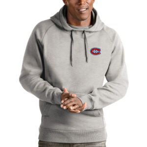 Men's Antigua Heathered Gray Montreal Canadiens Victory Pullover Hoodie